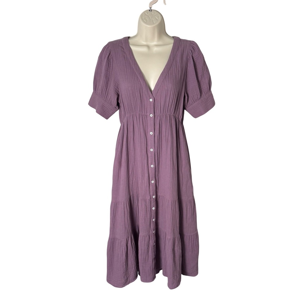 Madewell Lightspun Gauze Button Front Tiered Midi Dress Antique Purple Sz 2